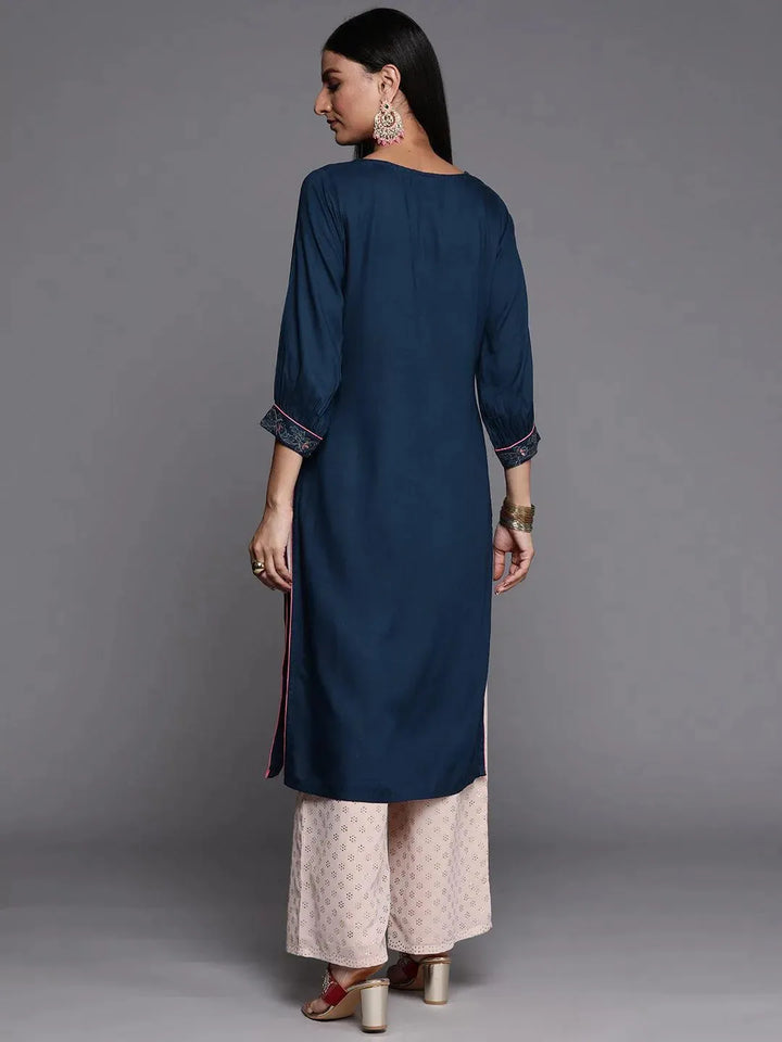 Blue Yoke Design Rayon Straight Kurta - Libas