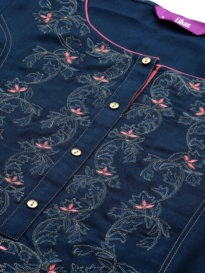 Blue Yoke Design Rayon Straight Kurta - Libas