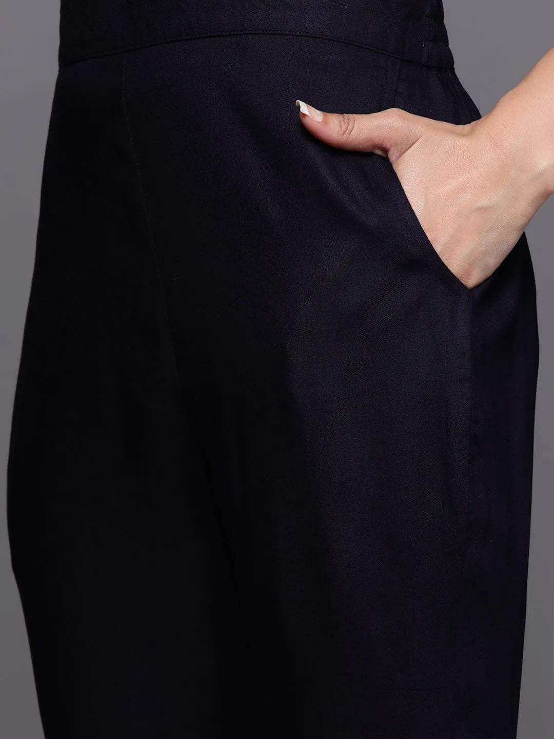 Blue Yoke Design Rayon Straight Suit Set With Trousers - Libas 