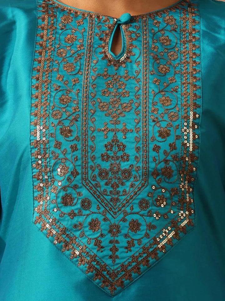 Blue Yoke Design Silk Straight Kurta - Libas