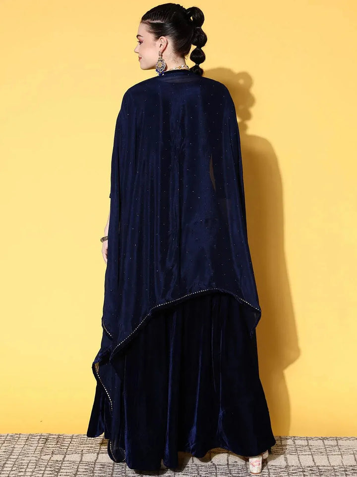 Blue Yoke Design Velvet Anarkali Suit Set - Libas
