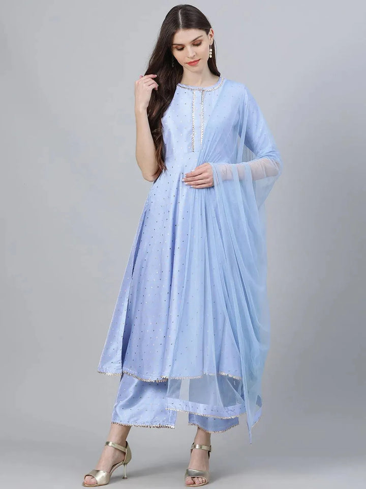 Blue Zari Work Chanderi Suit Set - Libas