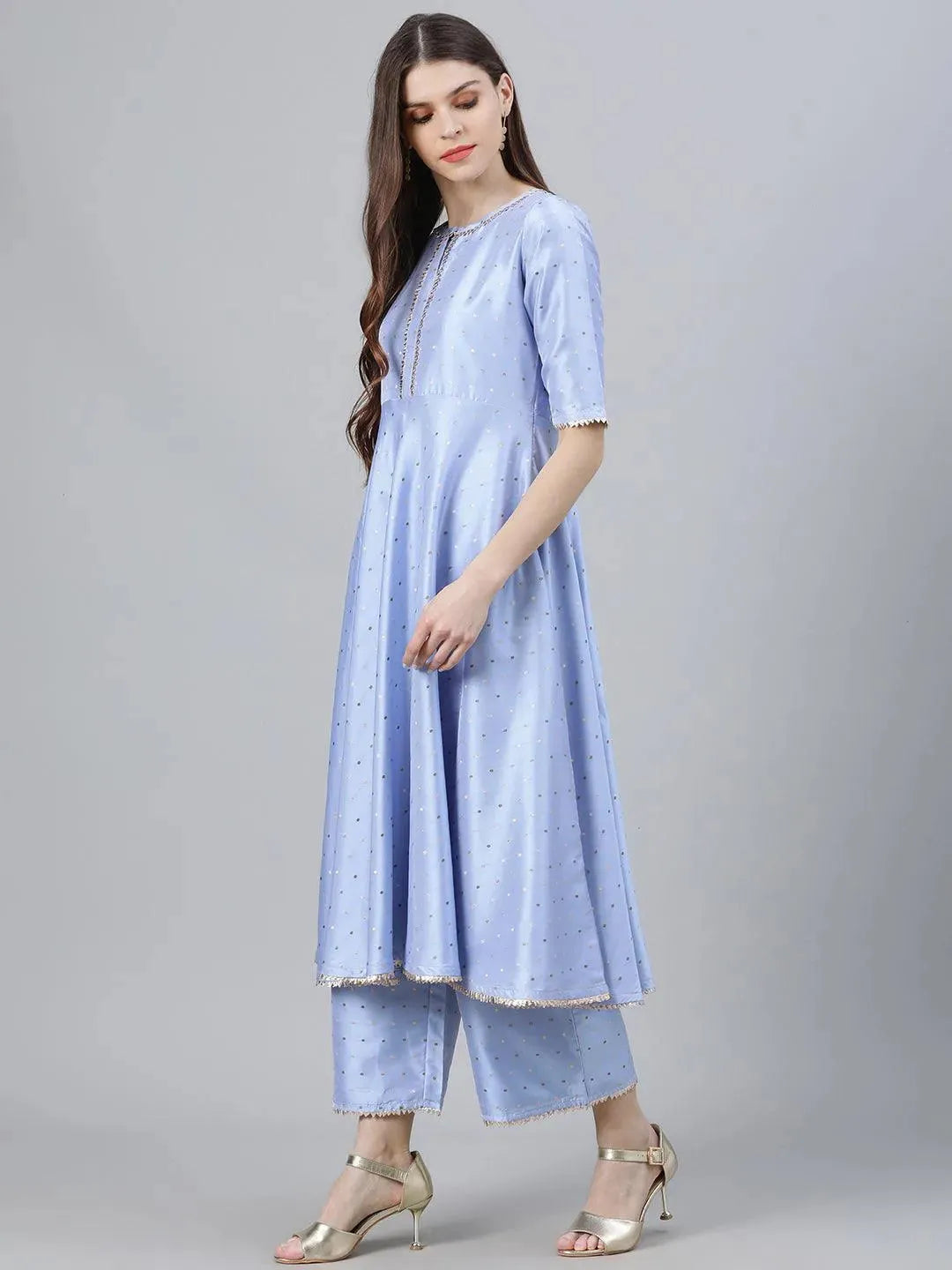 Blue Zari Work Chanderi Suit Set - Libas