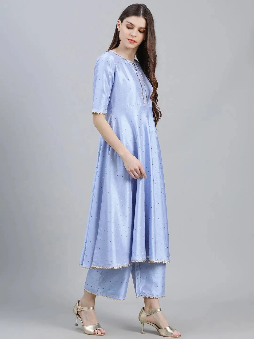 Blue Zari Work Chanderi Suit Set - Libas