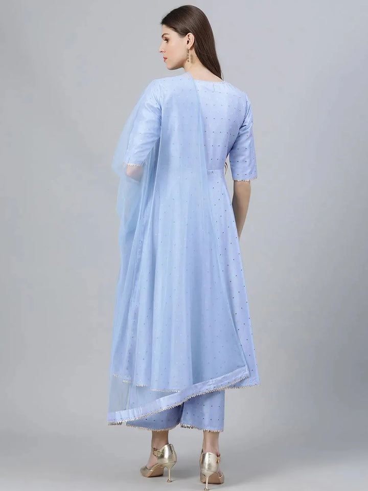 Blue Zari Work Chanderi Suit Set - Libas