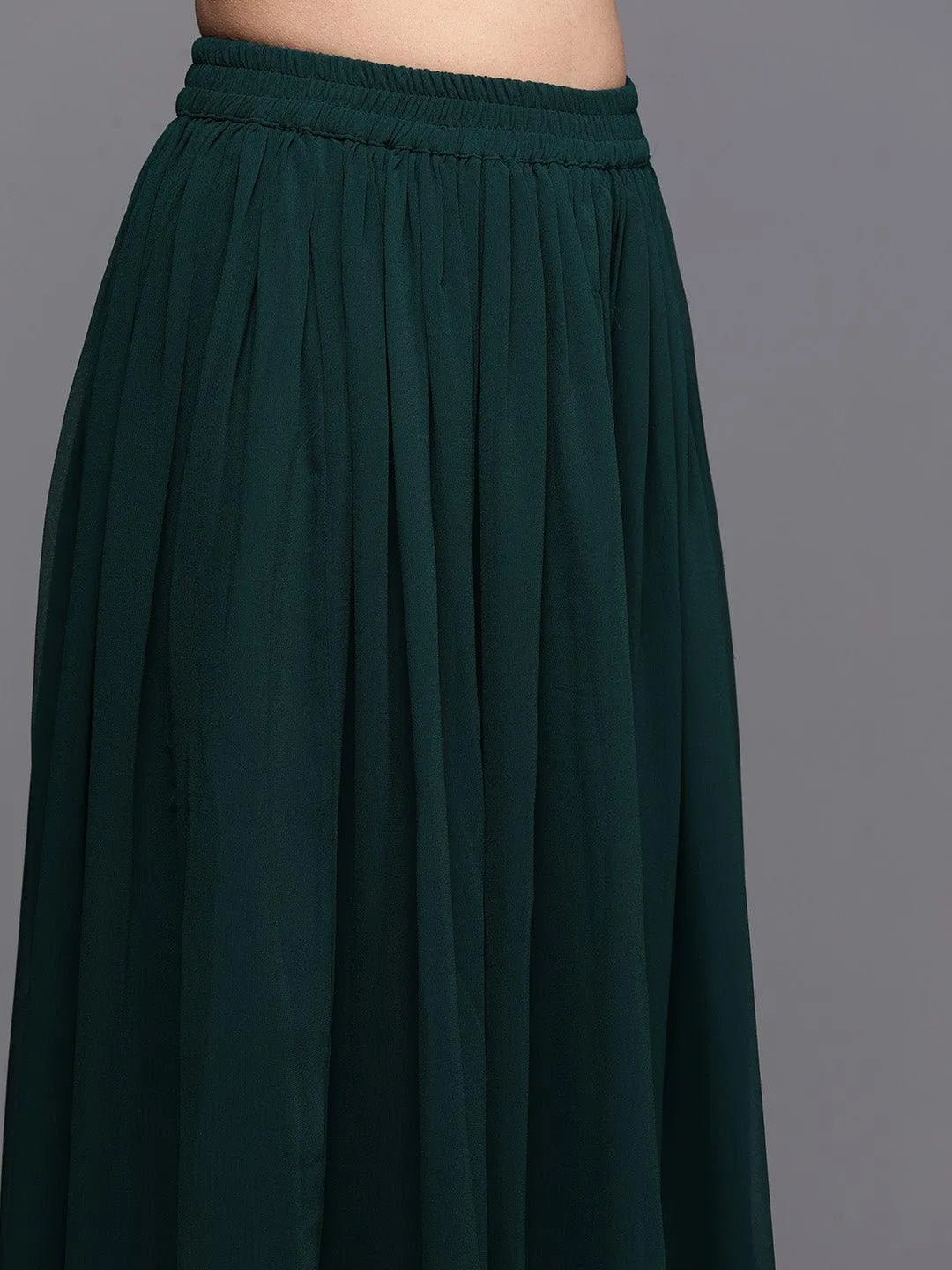 Bottle Green Embroidered Georgette A-Line Kurta With Palazzos & Dupatta - Libas 