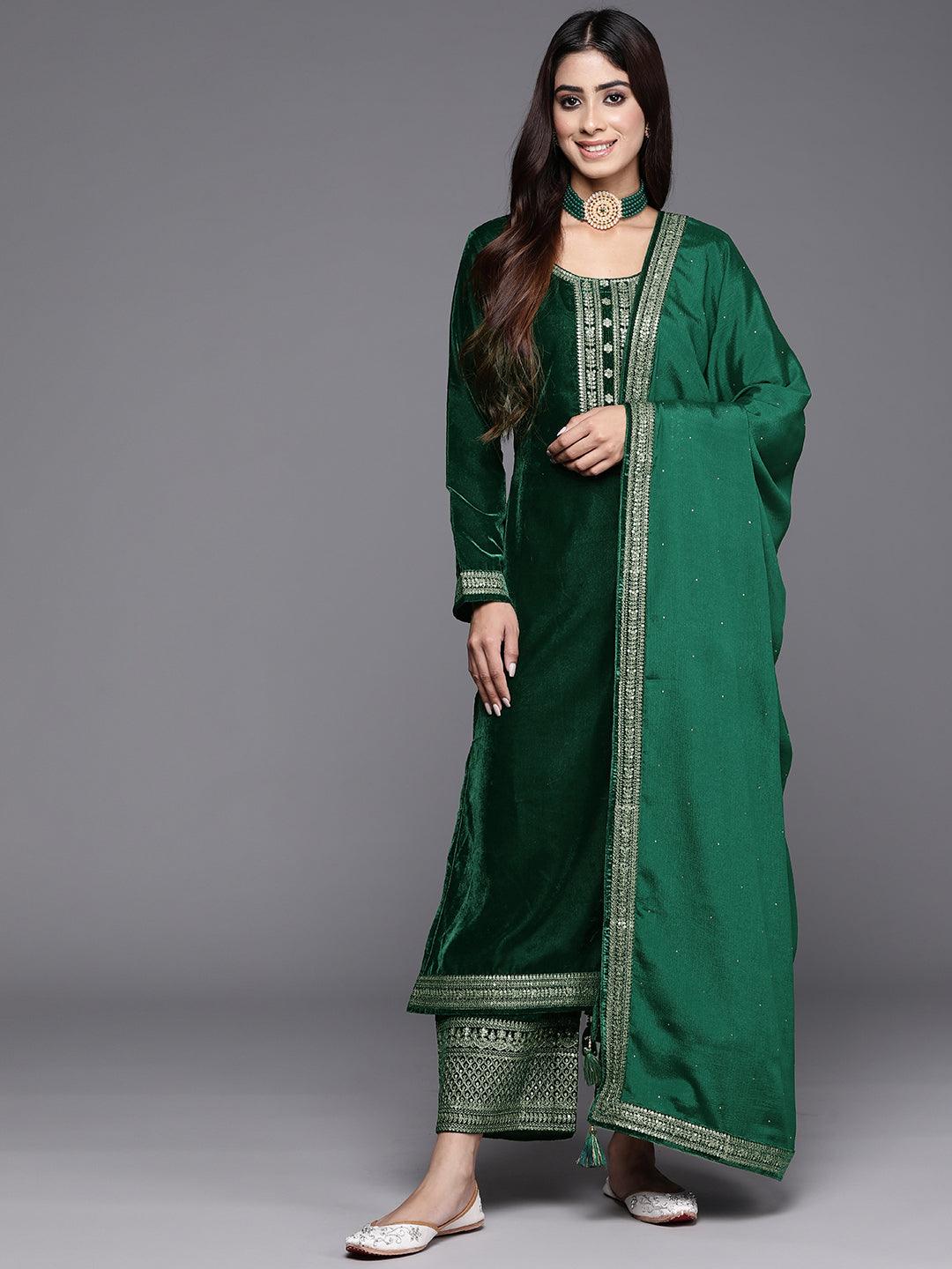 Buy Green Velvet Floor Length Anarkali - Designer Anarkali Suit – Empress  Clothing