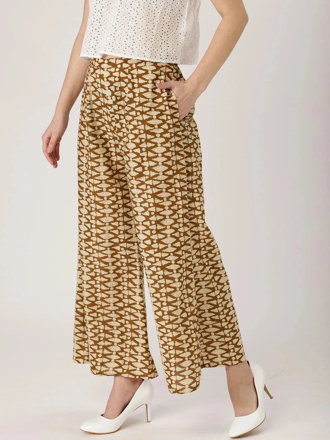 

Buy Brown Abstract Cotton Palazzos - PL298- | Libas Ethnic Wear Online