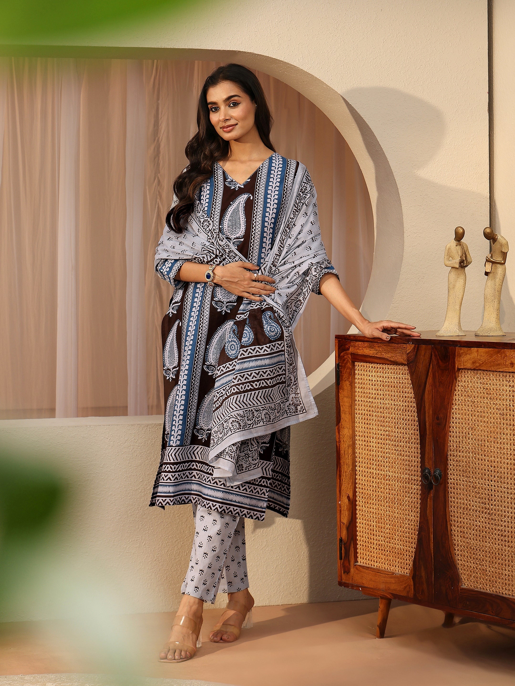 libas Brown Paisley Printed Cotton Straight Suit Set-picture-22