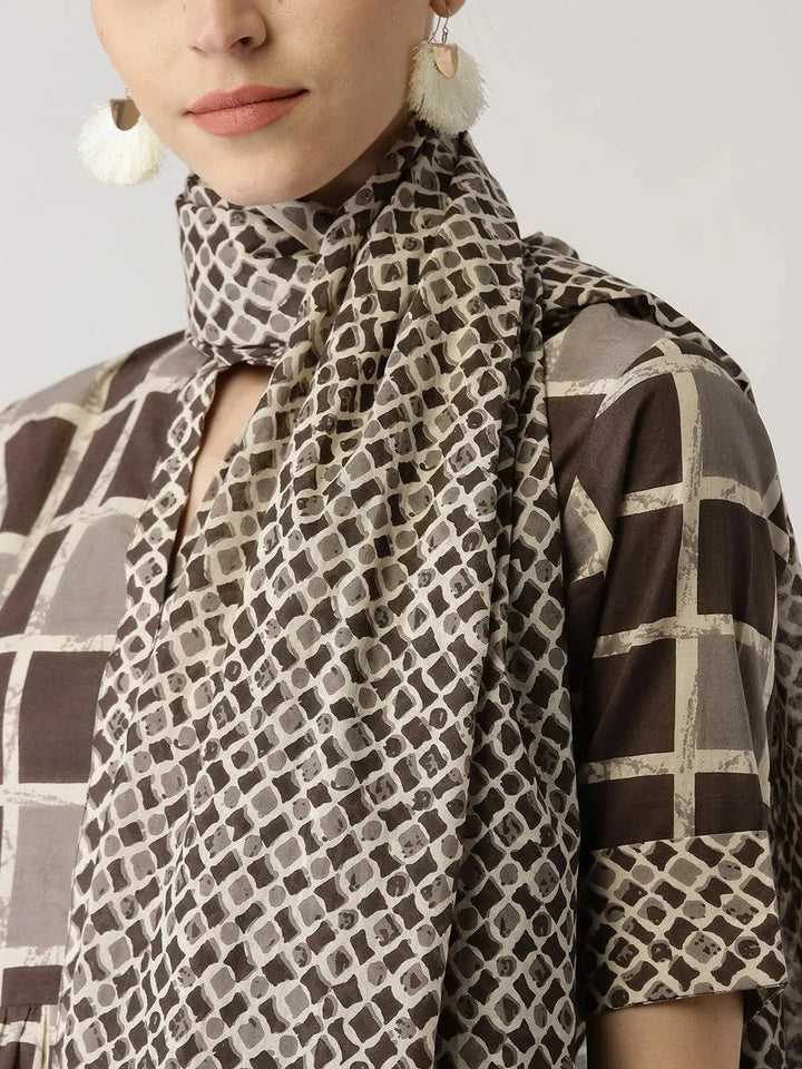 Brown Checkered Cotton Suit Set - Libas