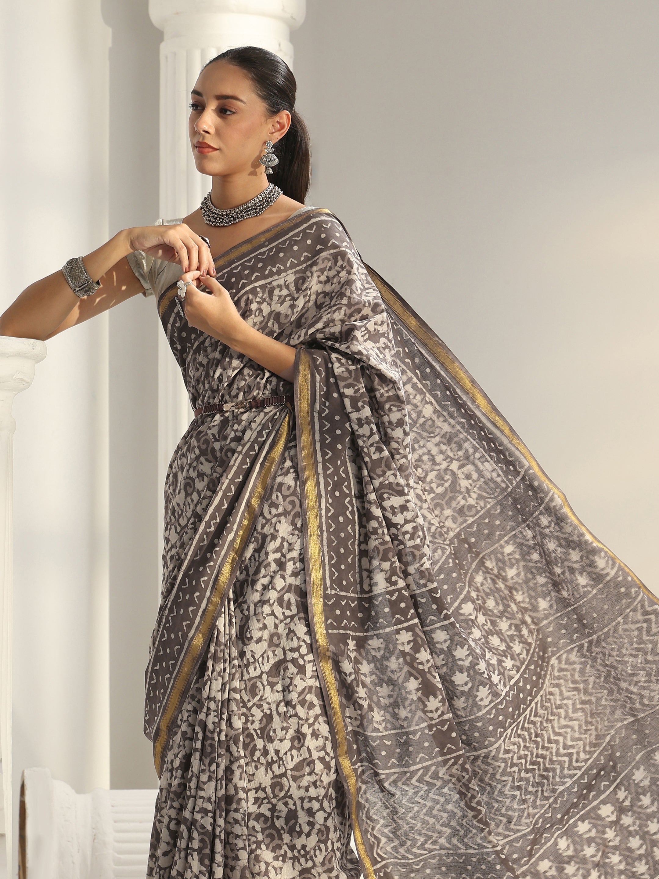 libas Brown Dabu Print Cotton Saree-picture-36