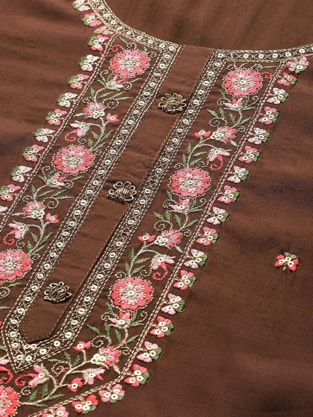 Brown Embroidered Chanderi Silk Suit Set - Libas 