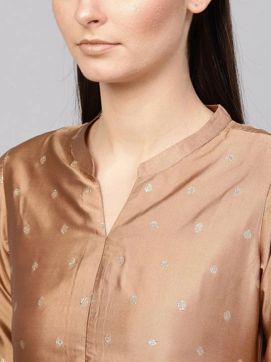 Brown Embroidered Polyester Kurta Set - Libas 