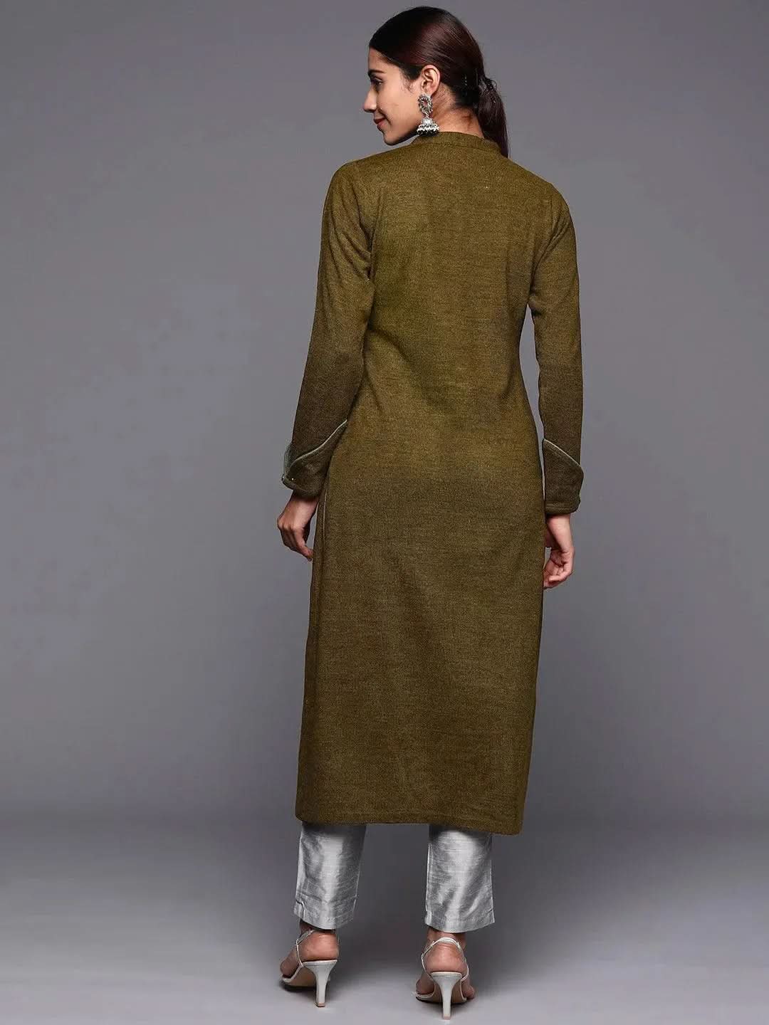 

Brown Embroidered Wool Straight Kurta