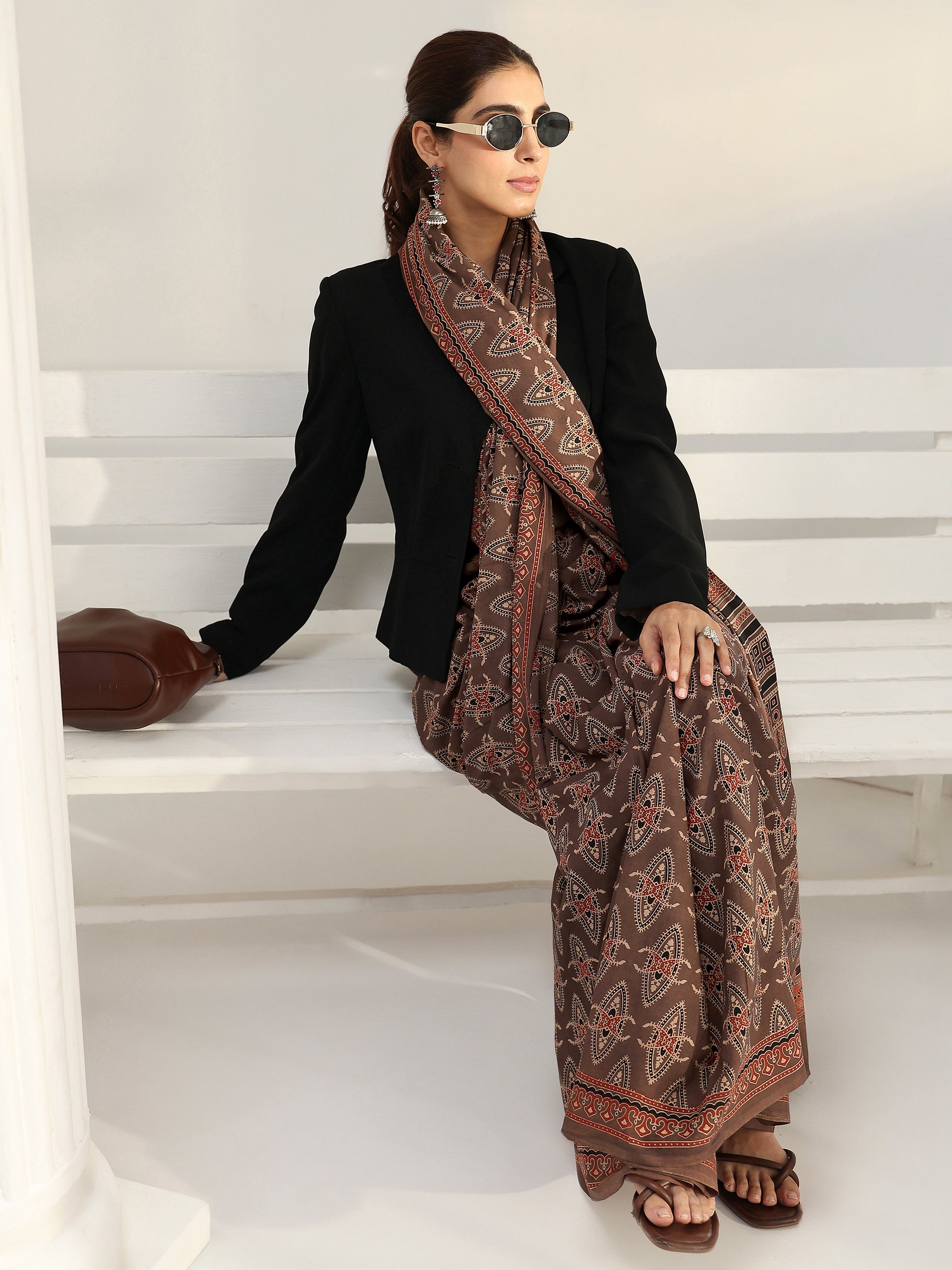 Libas Brown Ethnic Dabu Print Cotton Saree-picture-30