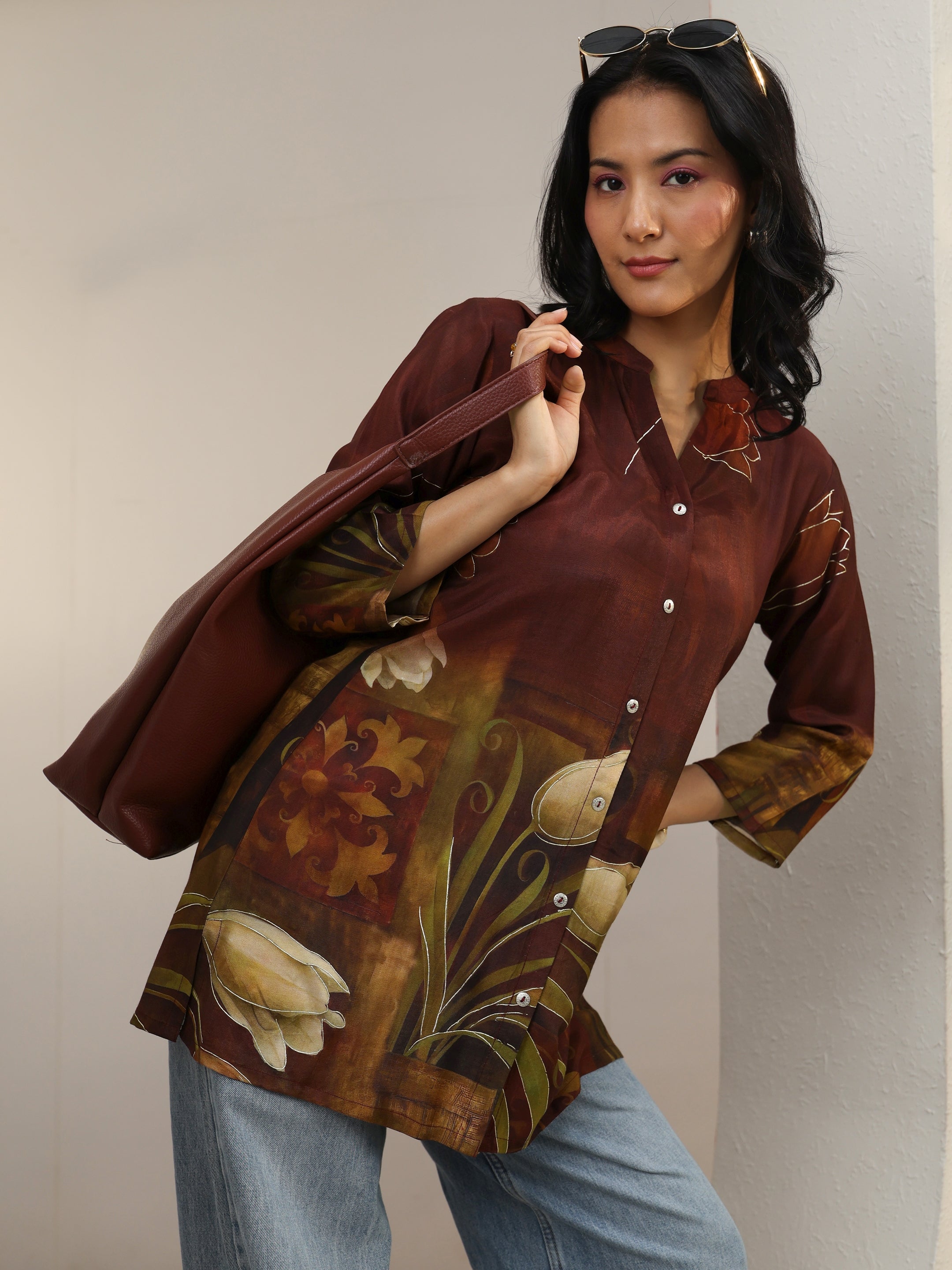 libas Brown Floral Printed Muslin Straight Short Kurti-picture-29