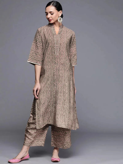 Brown Printed Chanderi Silk Kurta - Libas