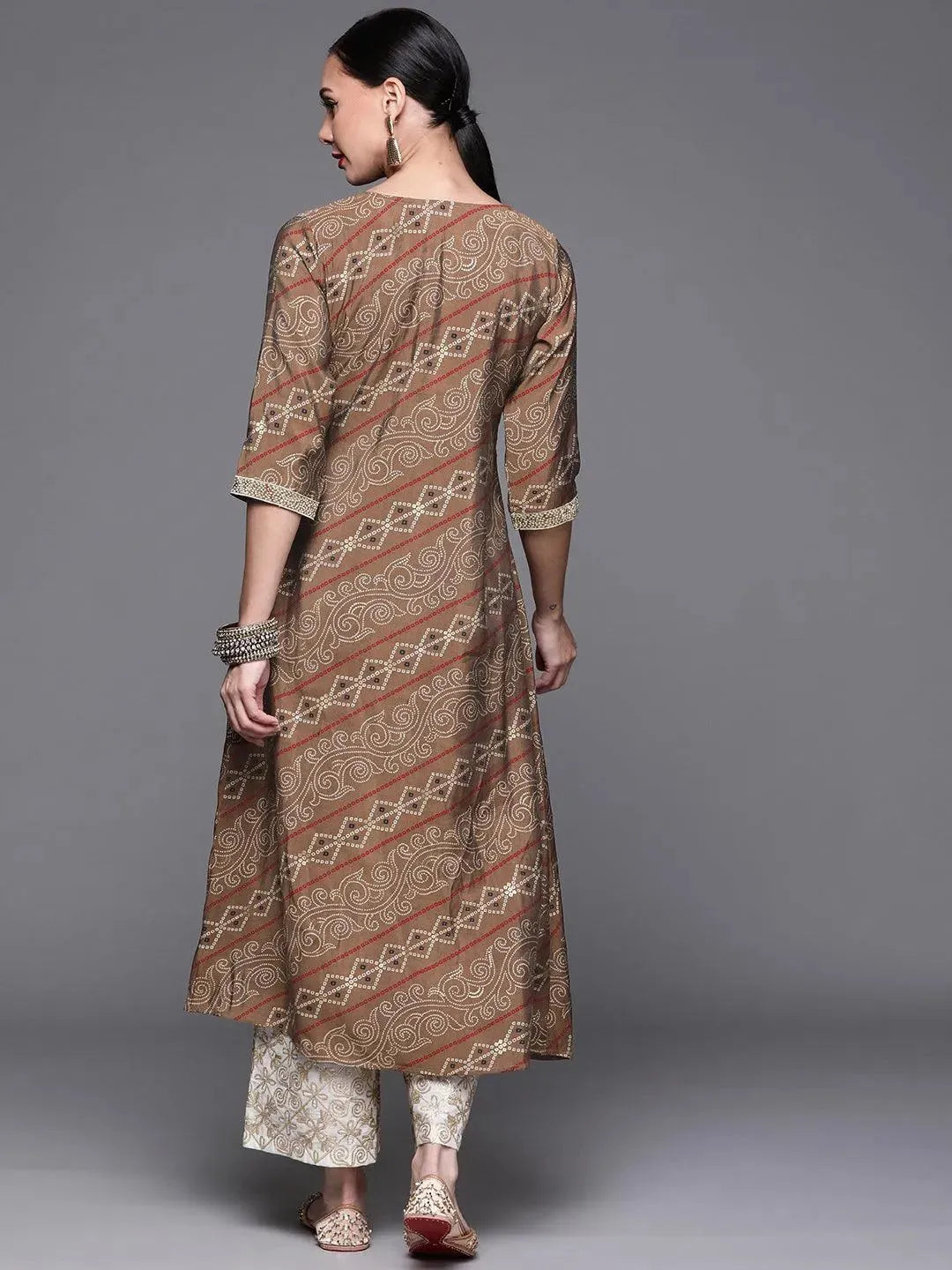 Brown Printed Chanderi Silk Kurta - Libas