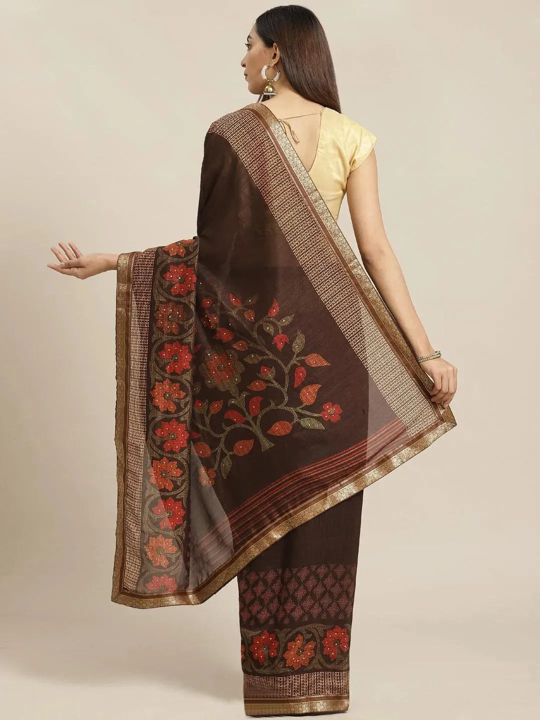 

Brown Printed Chiffon Saree