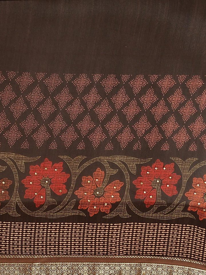 Brown Printed Chiffon Saree - Libas