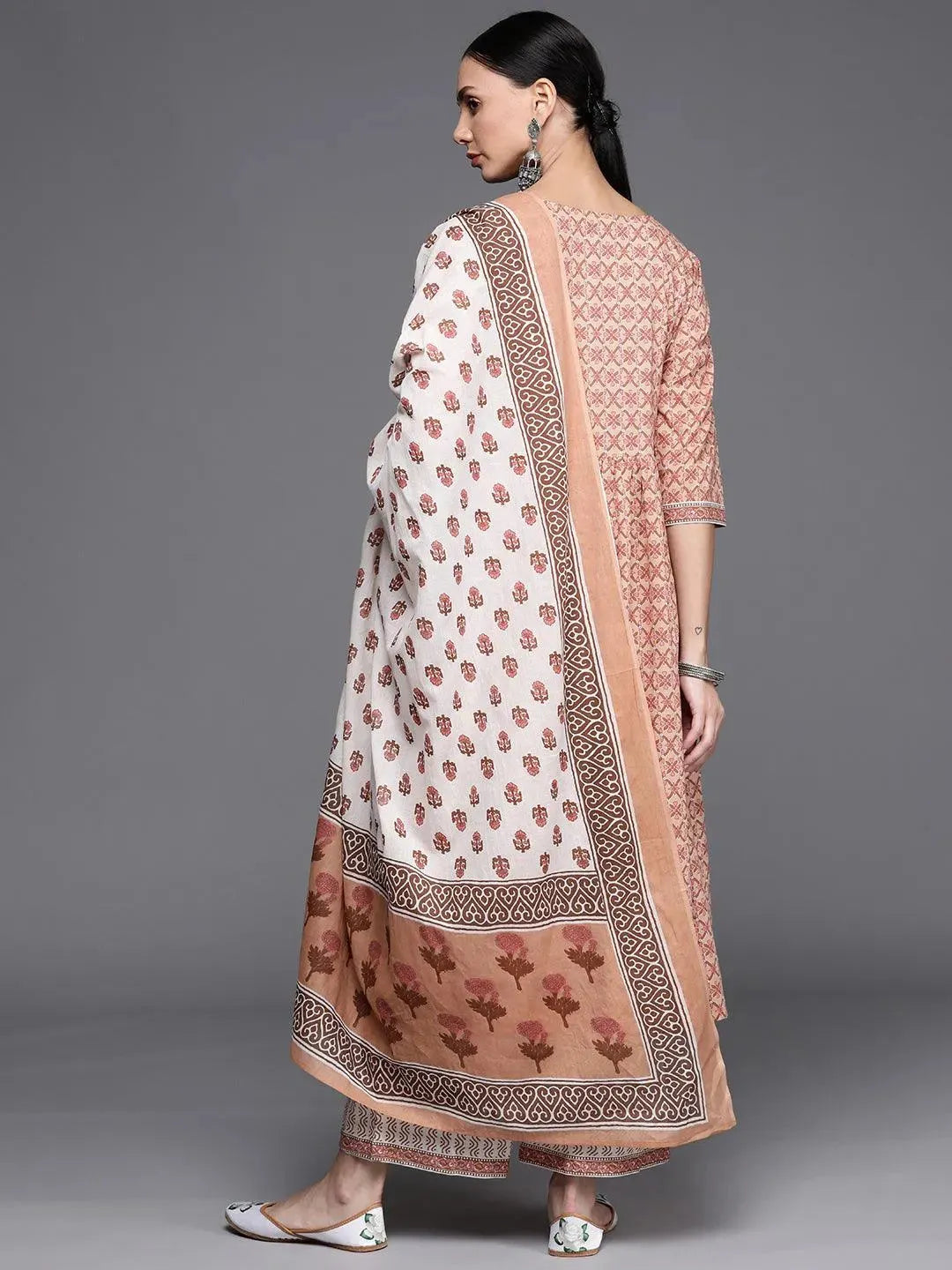 Brown Printed Cotton Suit Set - Libas