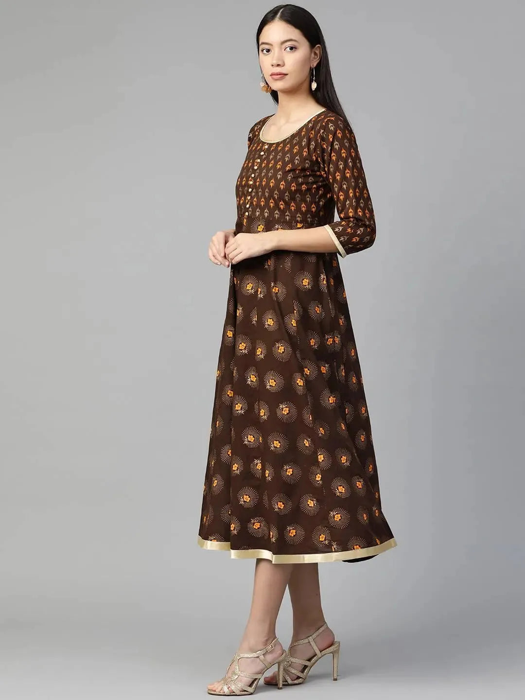 

Buy Brown Printed Cotton Dress - 8928- | Libas Ethnic Wear Online