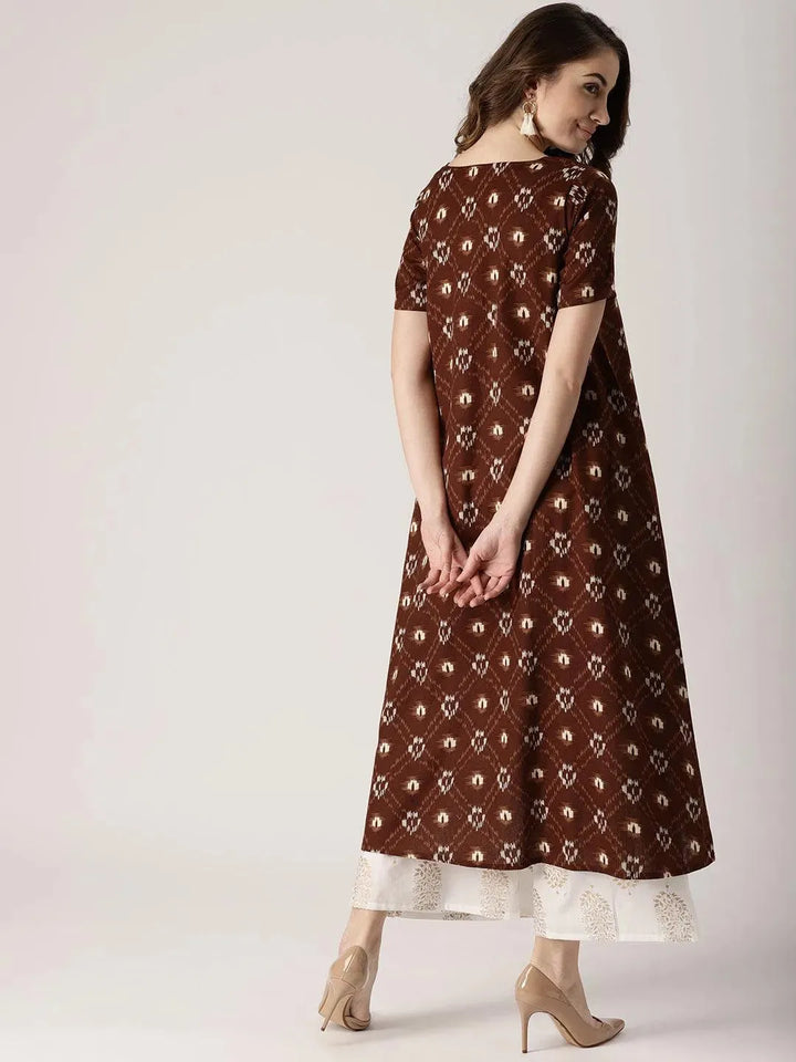 Brown Printed Cotton Kurta - Libas