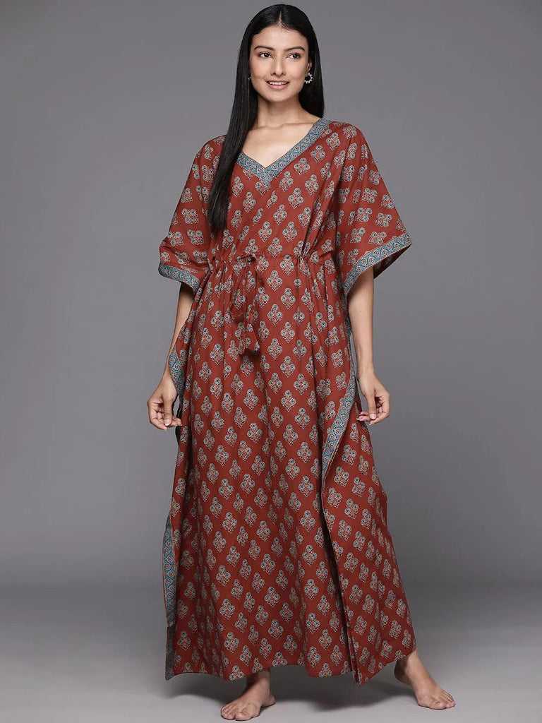 Libas Brown Printed Cotton Night Dress