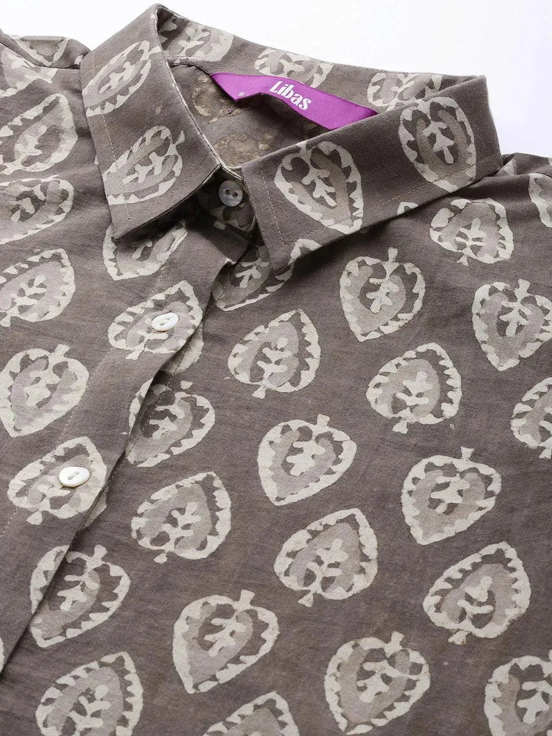 Brown Printed Cotton Night Suit - Libas 