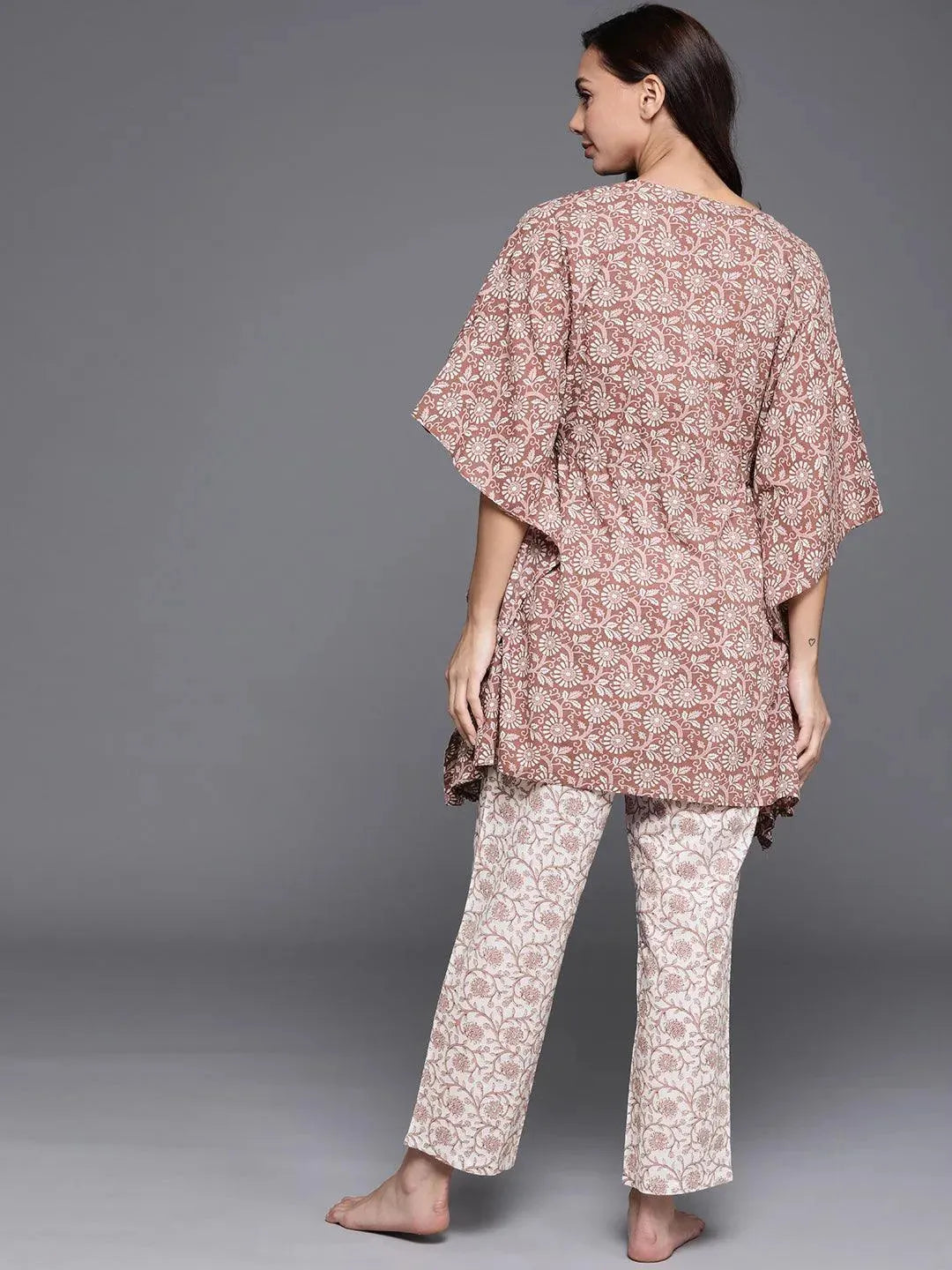 Brown Printed Cotton Night Suit - Libas