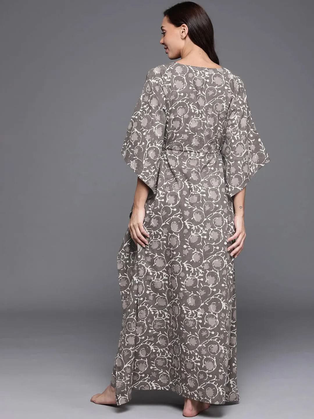 Brown Printed Cotton Nightdress - Libas 