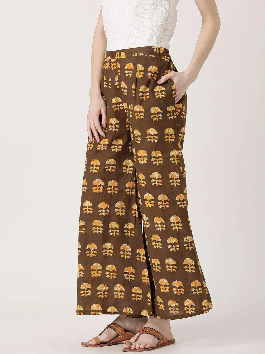 

Buy Brown Printed Cotton Palazzos - PL249- | Libas Ethnic Wear Online
