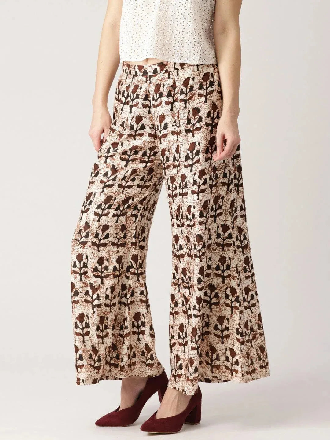 Brown Printed Cotton Palazzos - Libas