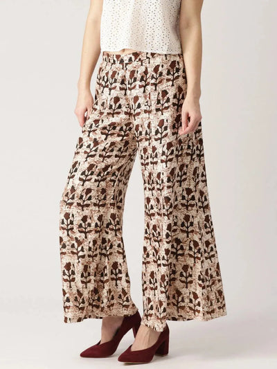 Brown Printed Cotton Palazzos - Libas