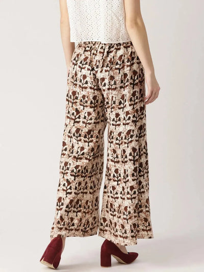 Brown Printed Cotton Palazzos - Libas