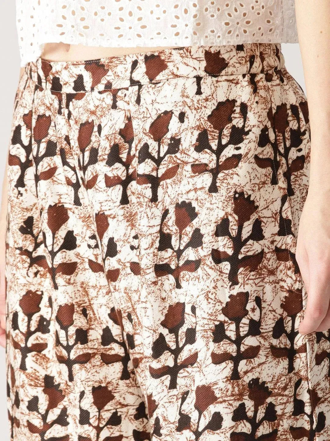 Brown Printed Cotton Palazzos - Libas