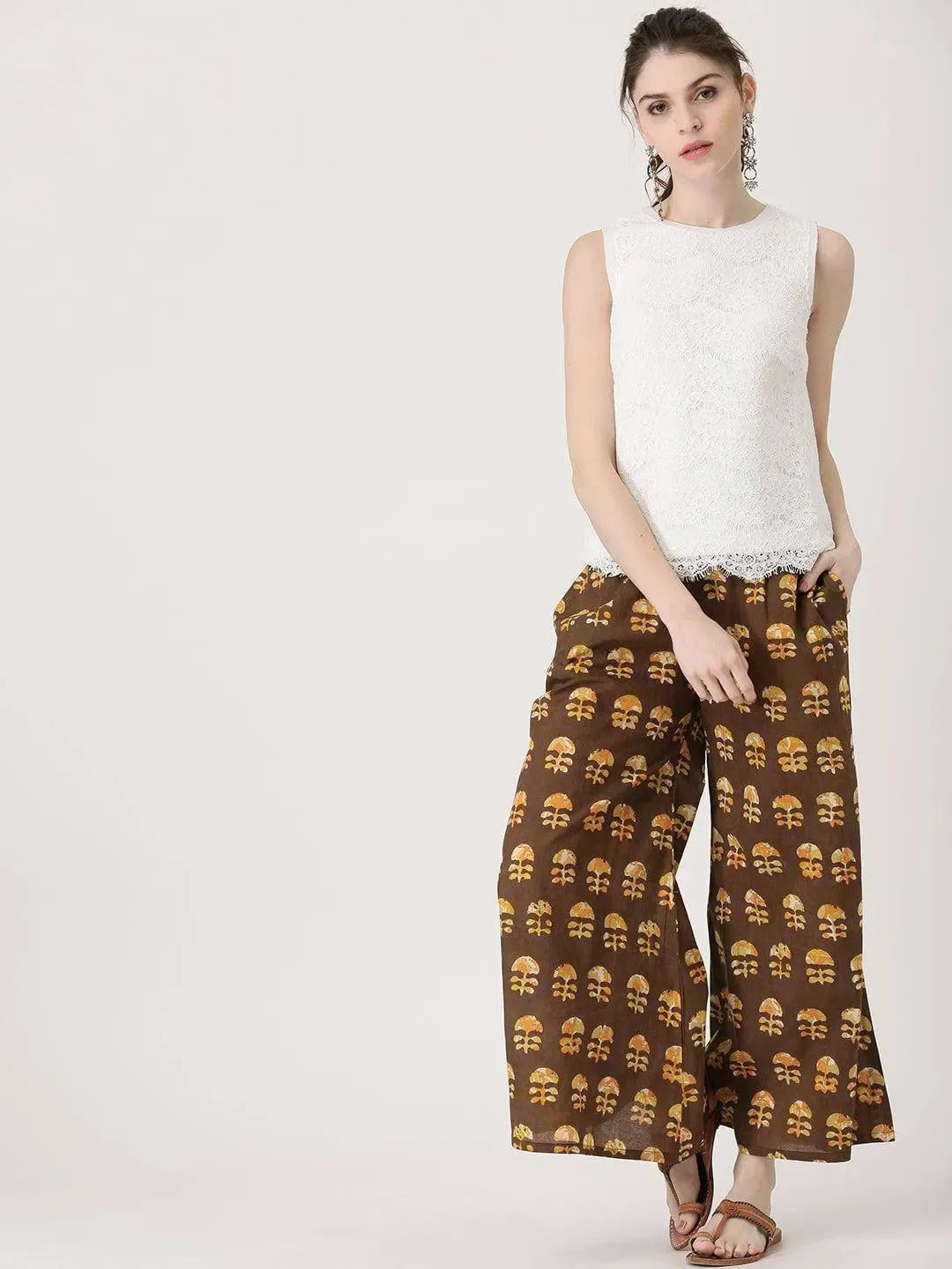 

Buy Brown Printed Cotton Palazzos - PL249-XL | Libas Ethnic Wear Online
