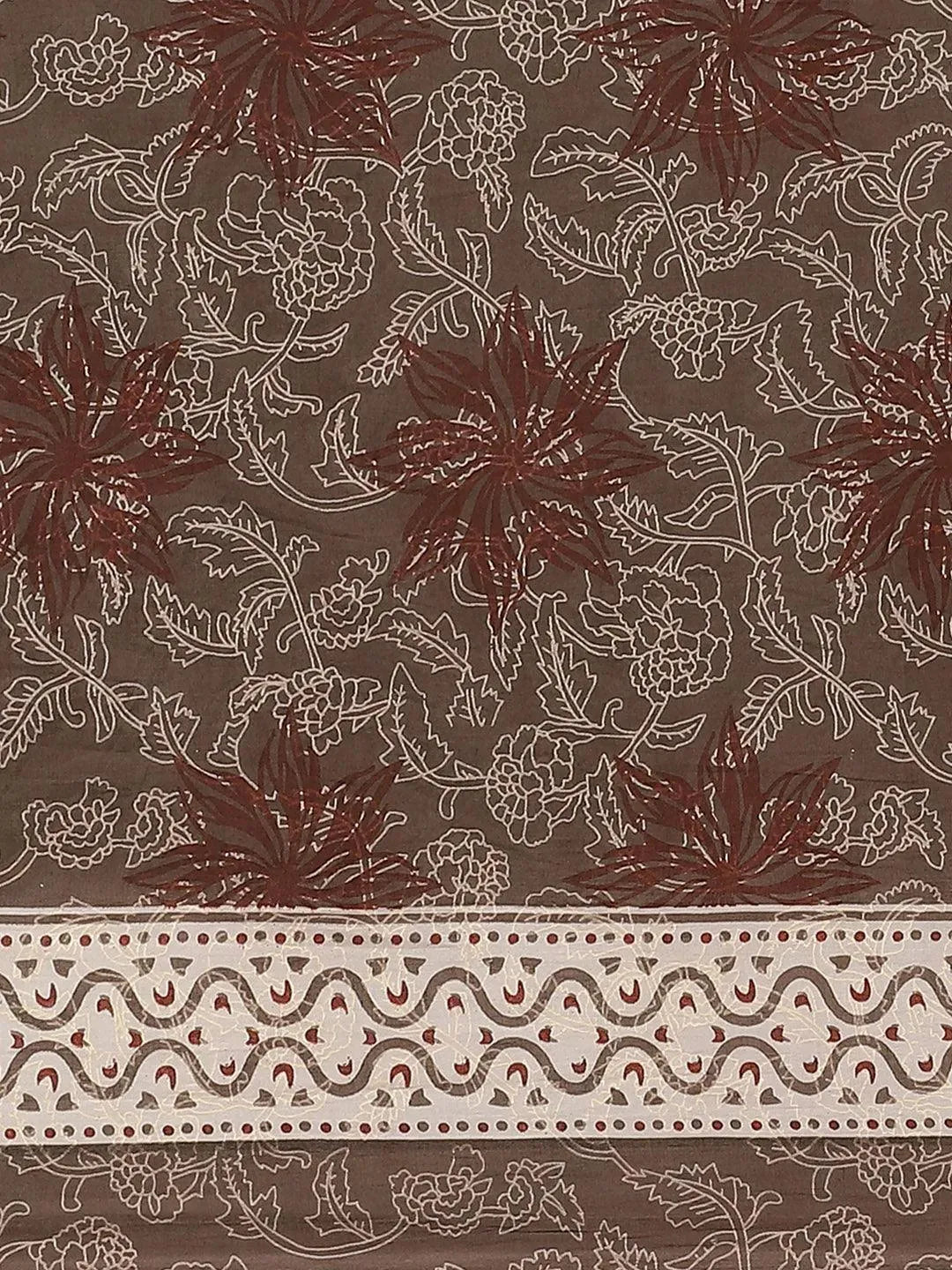 Brown Printed Cotton Saree - Libas 