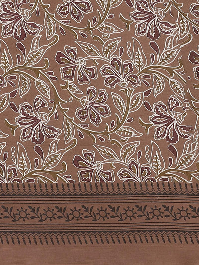 Brown Printed Cotton Saree - Libas