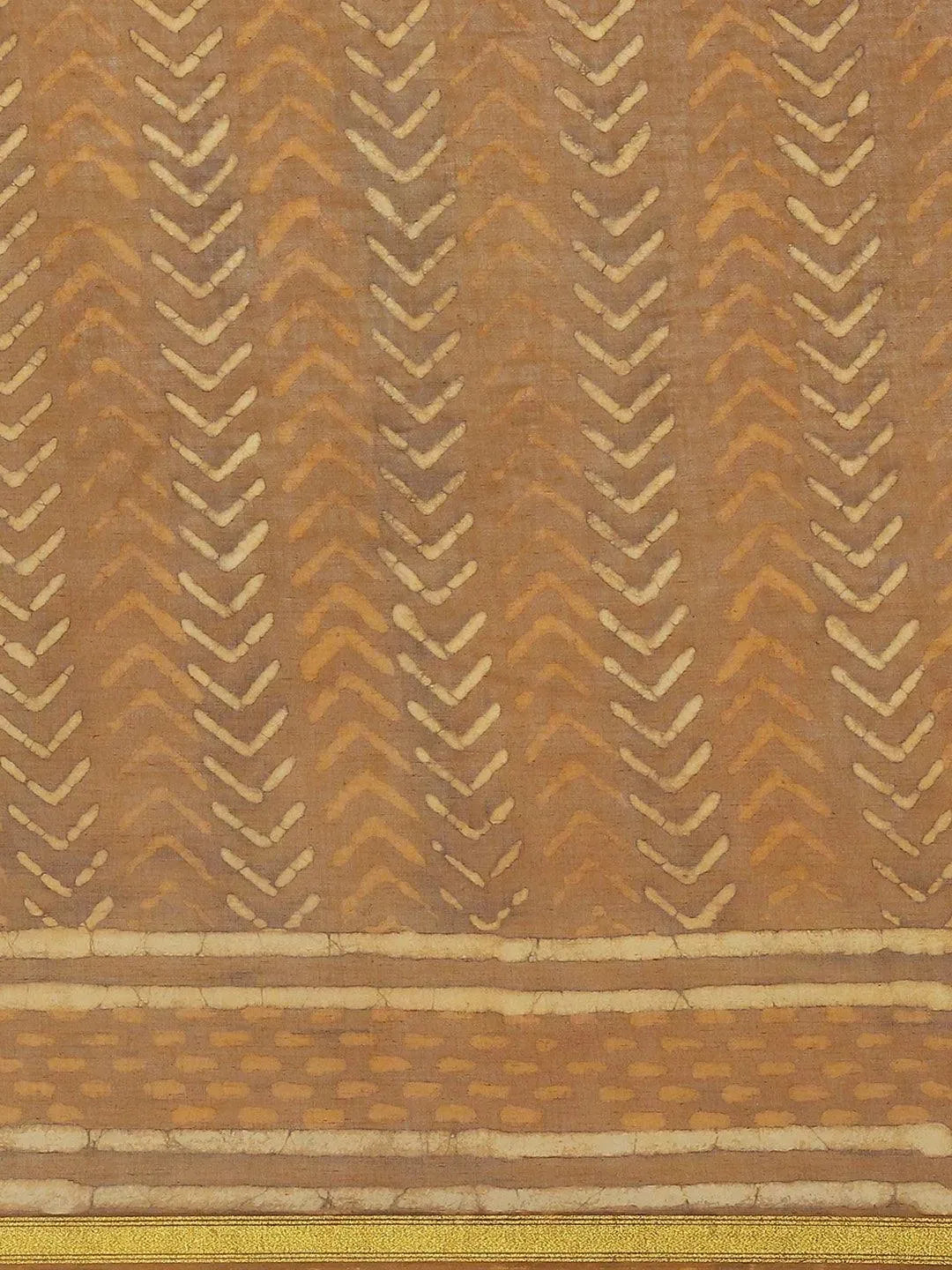 Brown Printed Cotton Saree - Libas 