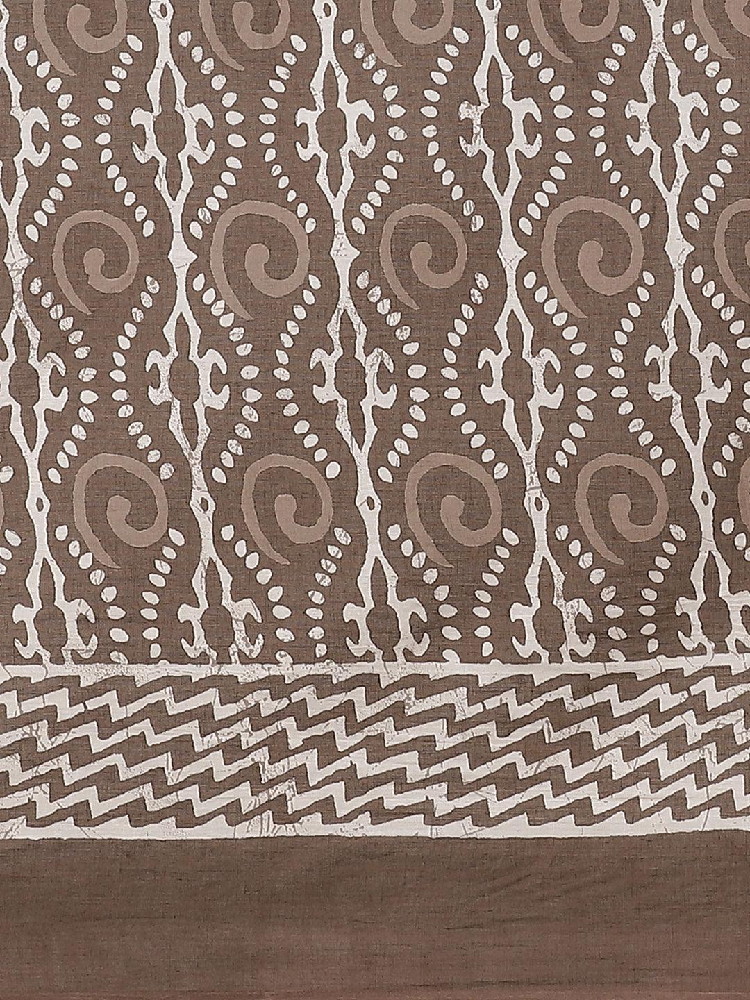 Brown Printed Cotton Saree