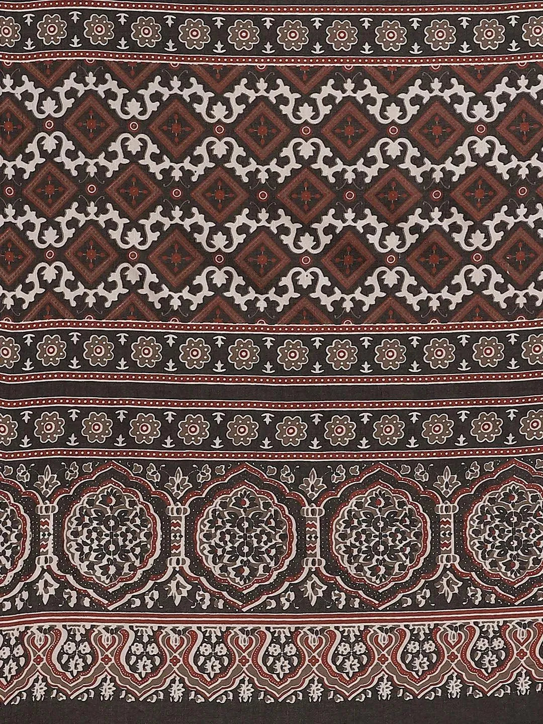 Brown Printed Cotton Saree - Libas 