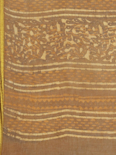 Brown Printed Cotton Saree - Libas