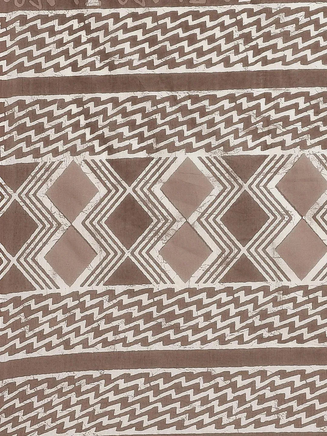 Brown Printed Cotton Saree - Libas 