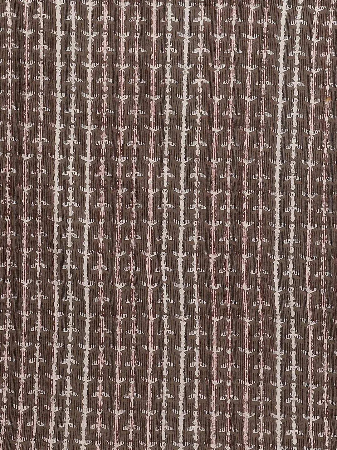 Brown Printed Cotton Saree - Libas 