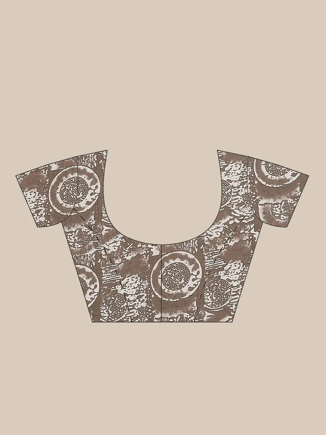 Brown Printed Cotton Saree - Libas 