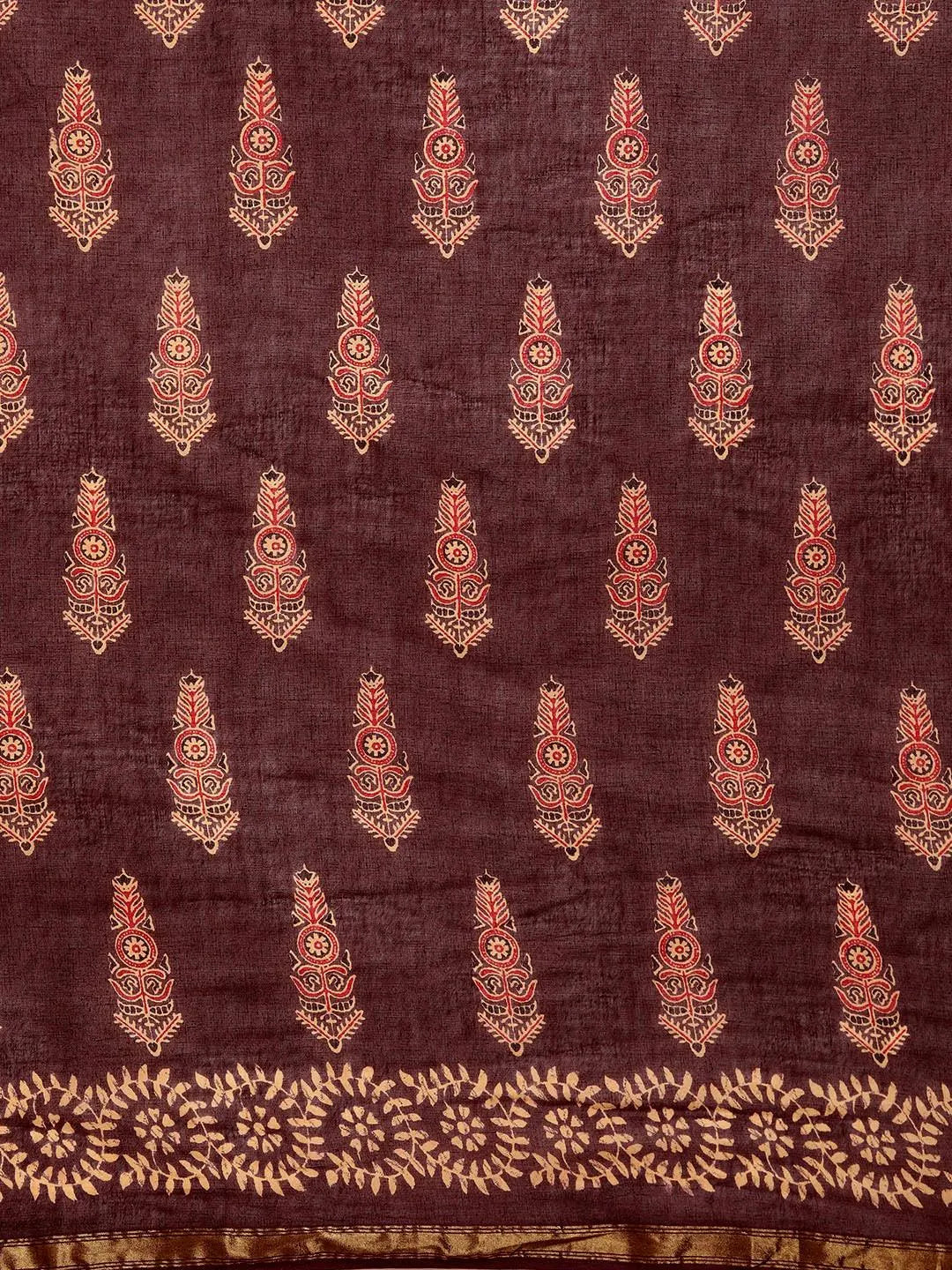 Brown Printed Cotton Saree - Libas 