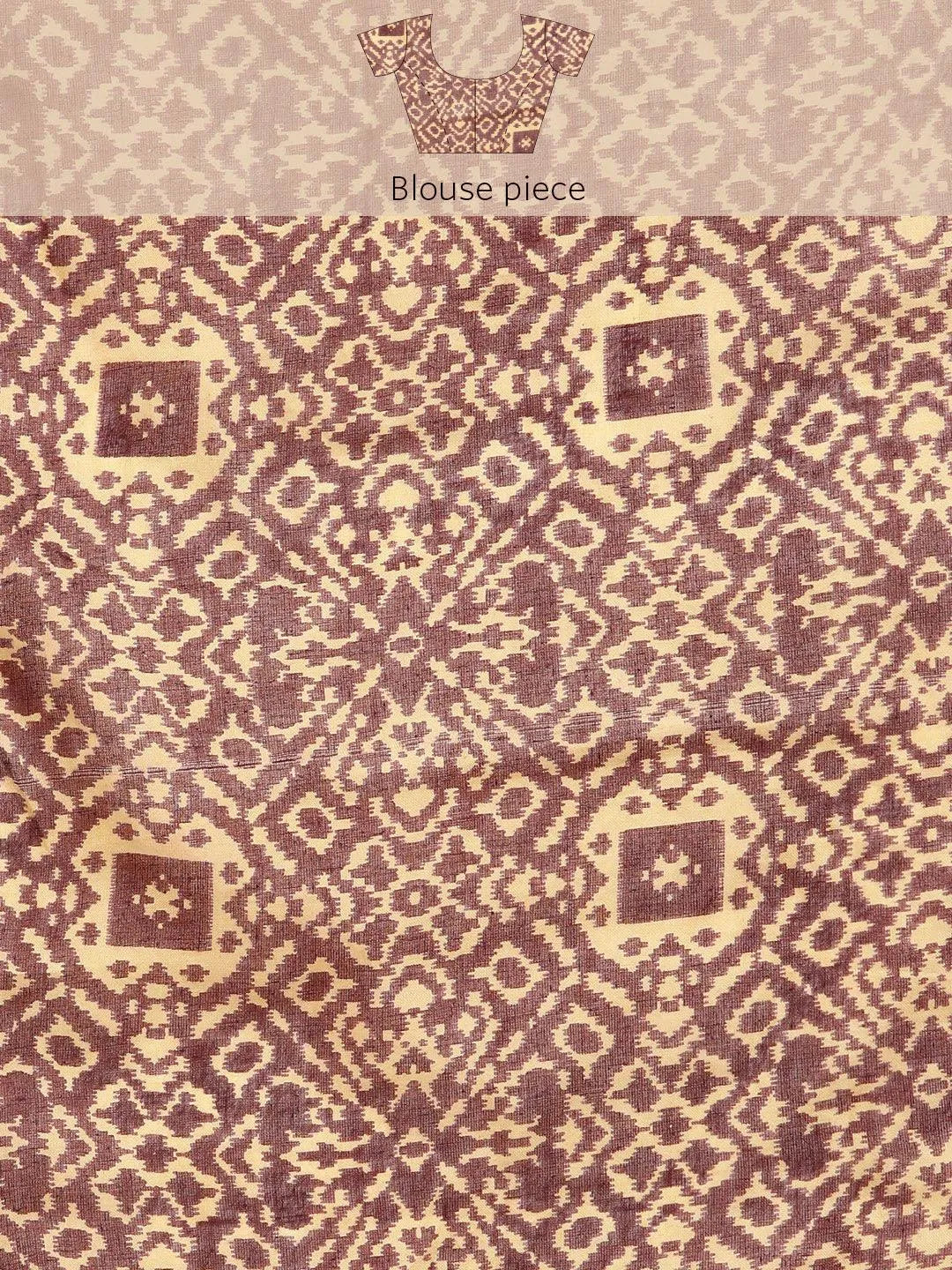 Brown Printed Cotton Saree - Libas 