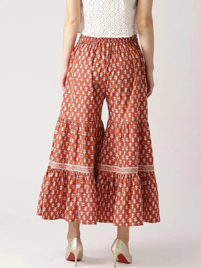 Brown Printed Cotton Sharara Pants - Libas