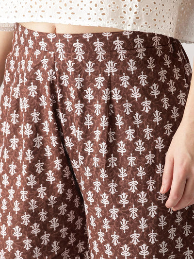 Brown Printed Cotton Sharara Pants - Libas